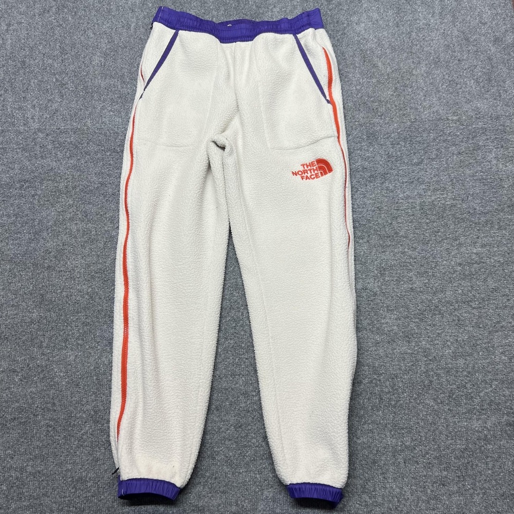 The North Face Sweatpants Womens M White Fleece Stripe Elastic Waist Zip Winter